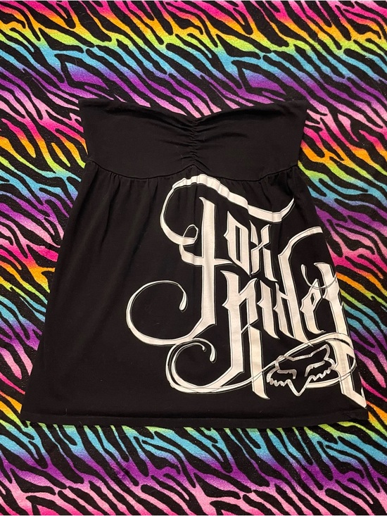 Fox Tops - Y2k Vintage Rare Fox Black Strapless Tube Top with White Script Logo